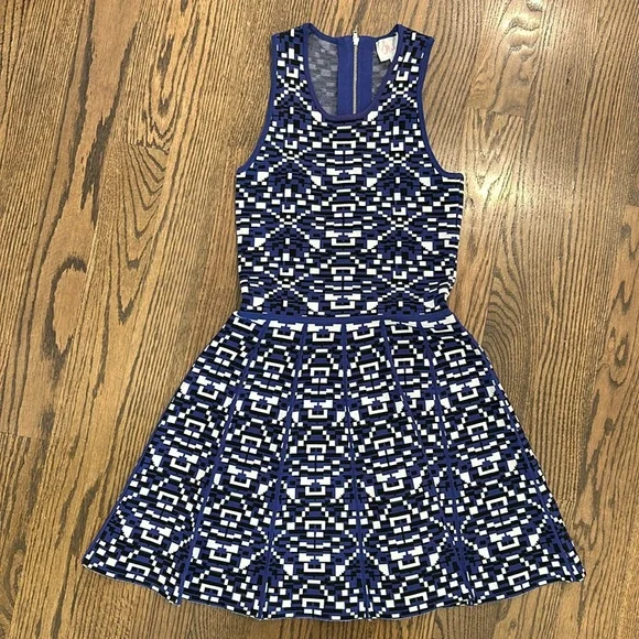 Parker Dresses | Parker Kaitlyn Dress Blue Geometric Ponte Knit - Mini Sleeveless S | Color: Blue/White | Size: S | Lbrosen's Closet